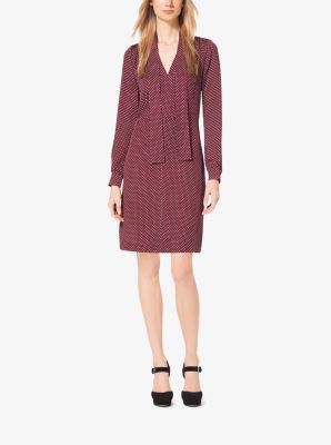 Polka-Dot Tie-Neck Silk Dress