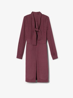 Polka-Dot Tie-Neck Silk Dress