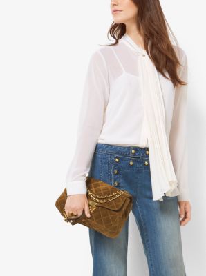 Pleated Chiffon Tie-Neck Blouse