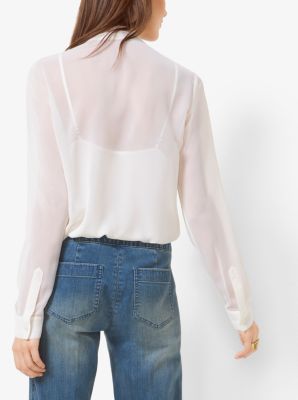 Pleated Chiffon Tie-Neck Blouse
