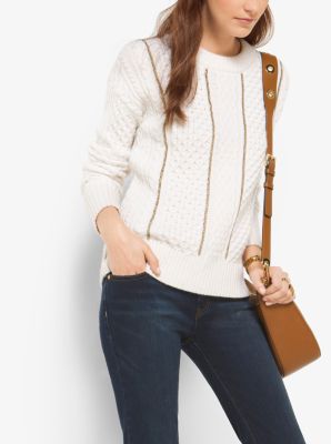 Chain-Trim Merino Wool and Cashmere Sweater
