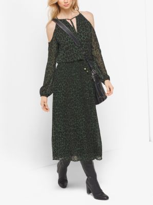 Peekaboo Cheetah-Print Georgette Tie-Neck Dress image number 0