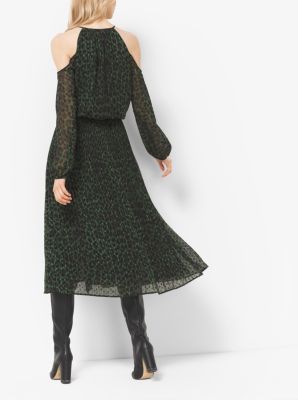 Peekaboo Cheetah-Print Georgette Tie-Neck Dress image number 1