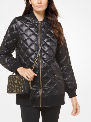 Quilted Sateen Bomber Jacket - Black