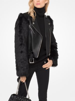 Faux-Fur and Leather Moto Jacket 