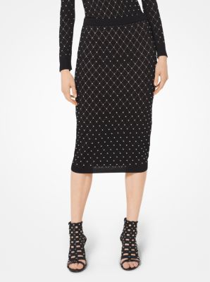 Argyle Studded Stretch-Knit Pencil Skirt