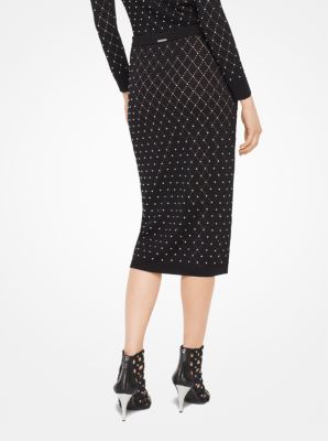 Argyle Studded Stretch-Knit Pencil Skirt