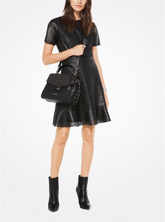 Perforated Faux-Leather Dress