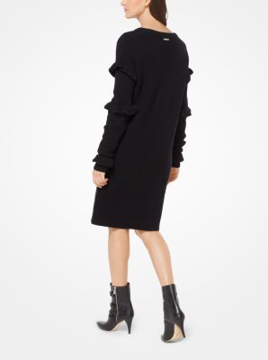 Ruffled Ribbed Sweater Dress