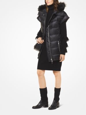 Quilted Satin and Faux Fur Puffer Vest 