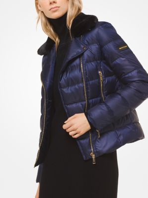 michael michael kors satin and faux fur puffer jacket