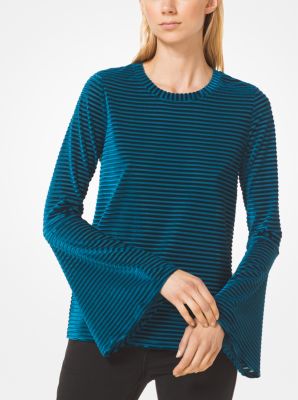 Striped Velvet Bell-Sleeve Top