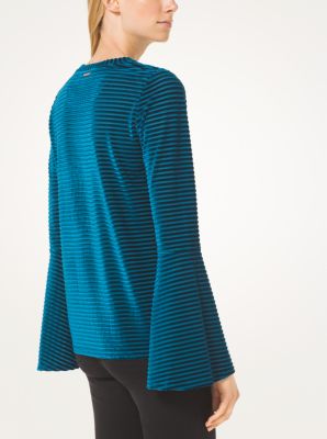 Striped Velvet Bell-Sleeve Top