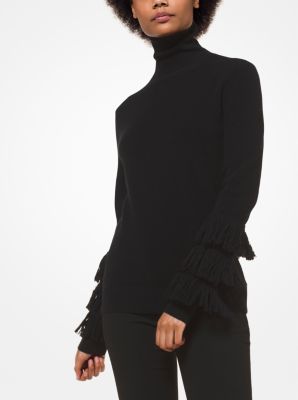 Wool-Blend Fringed Turtleneck