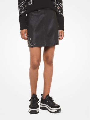 Paisley Grommeted Leather Skirt