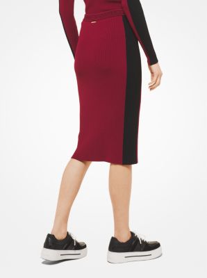 Contrast Stripe Stretch-Viscose Pencil Skirt