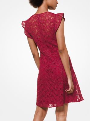Floral Lace Flounce-Sleeve Dress