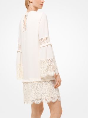 Lace-Trimmed Bell-Sleeve Dress