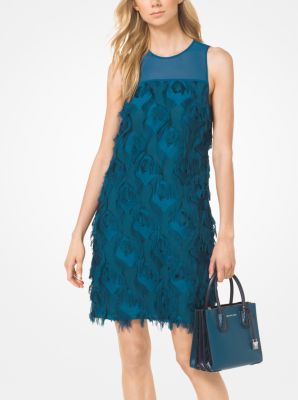 Feather Embroidered Shift Dress 