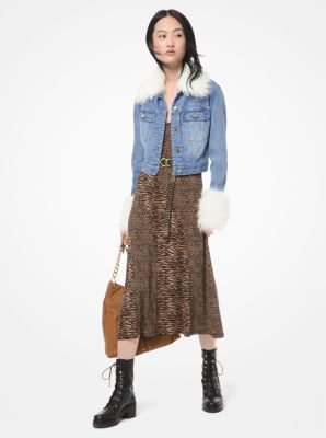 Michael kors denim jacket with hot sale fur collar