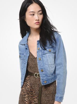 Michael Kors Faux Fur Trim Denim Utility Jacket