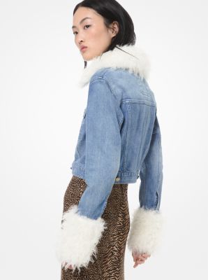 blue denim jacket with fur