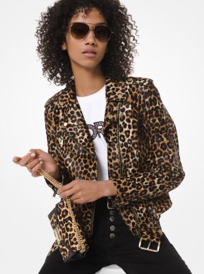 Leopard-Print Leather Moto Jacket 