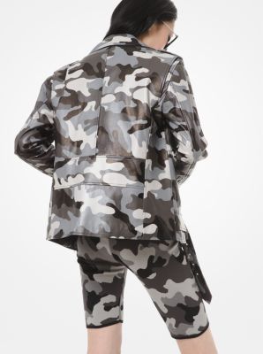 Camouflage-print Leather Moto Jacket 