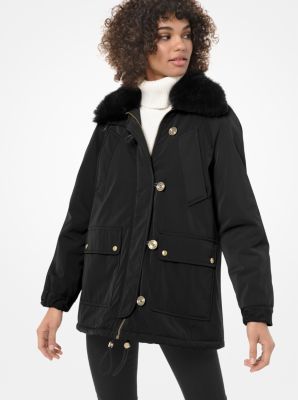 fluffy black coat with hood