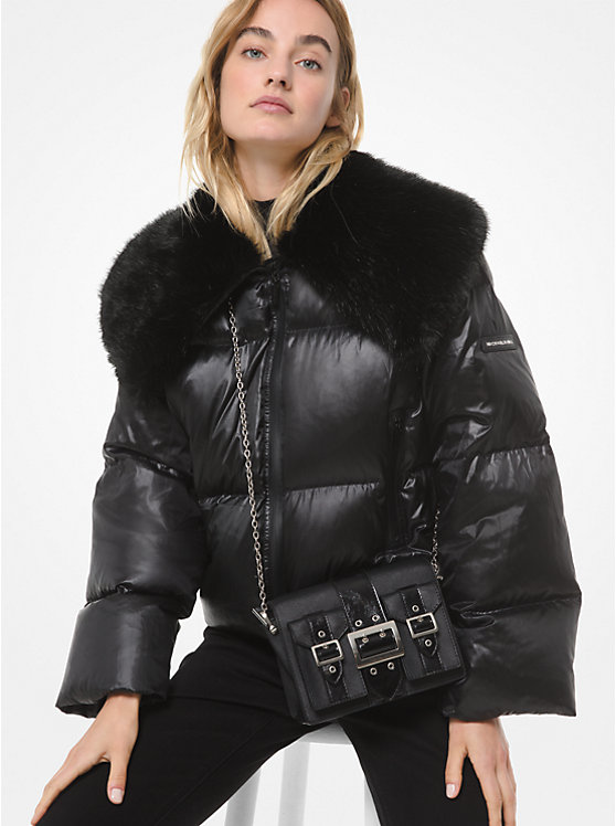 Faux Fur-Trimmed Ciré Cropped Puffer Jacket image number 0