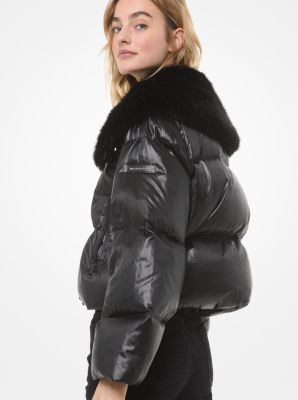 Cire crop faux fur hood puffer jacket online