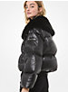 Faux Fur-Trimmed Ciré Cropped Puffer Jacket image number 1