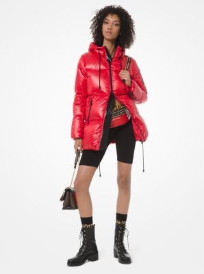 Michael Kors Ciré Shine Hooded Puffer Coat Jacket (as1, alpha, m, regular,  regular, Crimson Red)