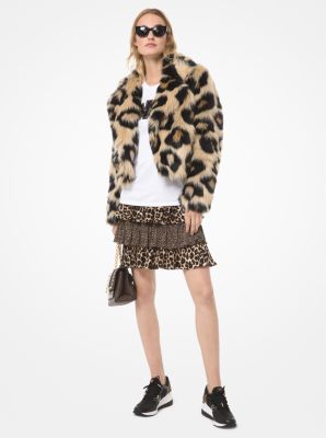 michael kors faux fur leopard coat