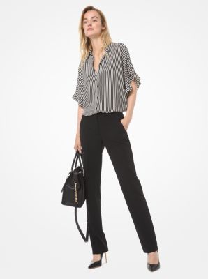 Striped Crepe Button-Up Blouse