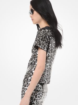 Sequined Leopard Top in GUNMETAL | Michael Kors
