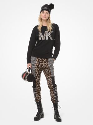 Chandail molletonn&eacute; en ratine de coton &agrave; logo orn&eacute;