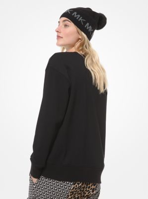 Chandail molletonn&eacute; en ratine de coton &agrave; logo orn&eacute;