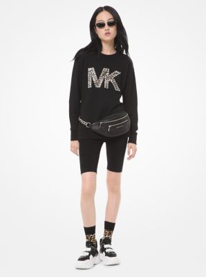 Chandail molletonn&eacute; en ratine de coton &agrave; logo orn&eacute;