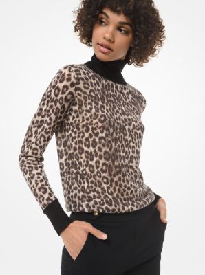Leopard-Print Wool-Blend Turtleneck Sweater | Michael Kors