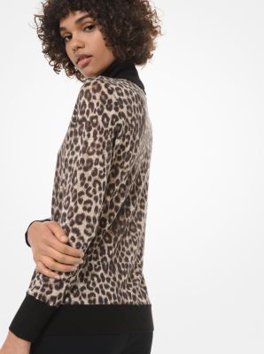Leopard-Print Wool-Blend Turtleneck Sweater image number 1