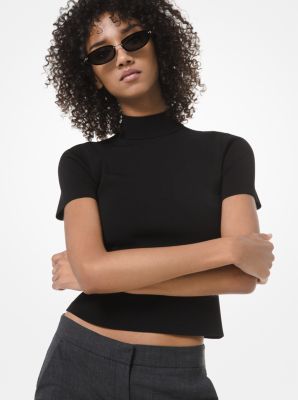 Ribbed-Knit Cropped Mock-Neck Top | Michael Kors