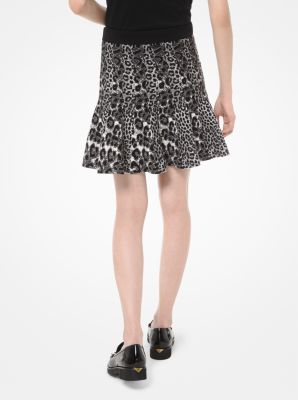 Mixed Leopard Jacquard Pleated Skirt