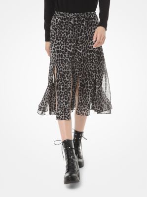 Leopard Print Georgette Spliced Hem Skirt Michael Kors Canada