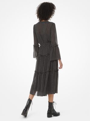 Abito a balze in georgette con stampa a pois mini image number 1