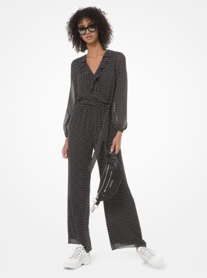 Mini Polka Dot Georgette Jumpsuit Michael Kors