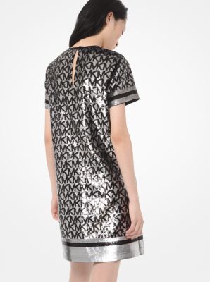 Sequined Logo Georgette T-Shirt Dress