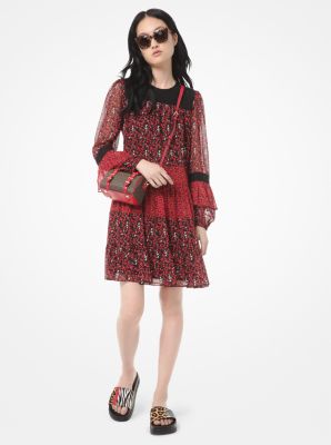 Mixed Floral Leaf-print Georgette Dress 