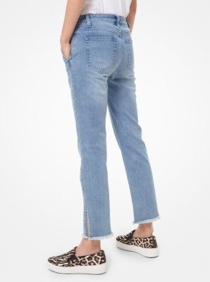 Stretch Denim High-Rise Split-Hem Jeans