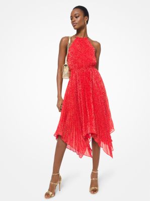 michael kors georgette pleated halter dress